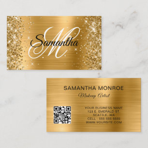 Glittery Gold Foil Monogram QR Code Business Card