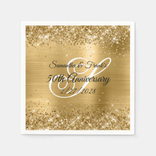 Glittery Gold Foil Monogrammed 50th Anniversary Napkin