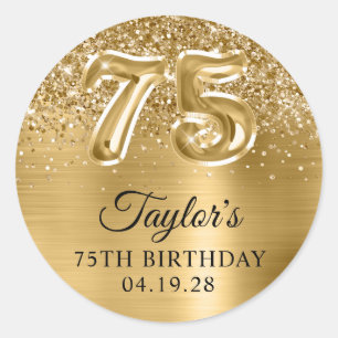 Glittery Gold Foil Number 75 Birthday Classic Round Sticker