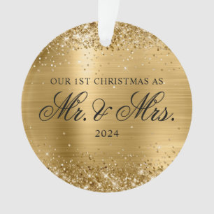 Glittery Gold Foil Our 1st Christmas Photo Ornament