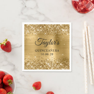 Glittery Gold Foil Personalised Quinceañera Napkin