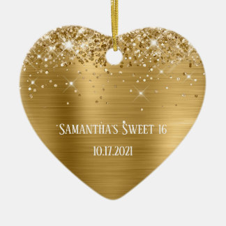 Glittery Gold Foil Personalised Sweet 16 Ceramic Tree Decoration