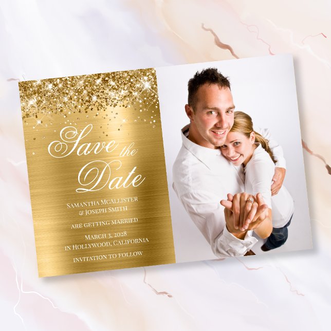 Glittery Gold Foil Photo Save The Date (Creator Uploaded)