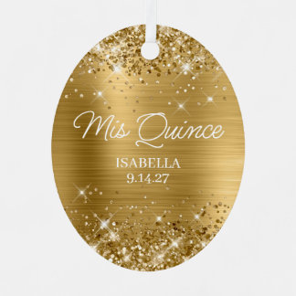 Glittery Gold Foil Quinceañera Dress Photo Metal Tree Decoration