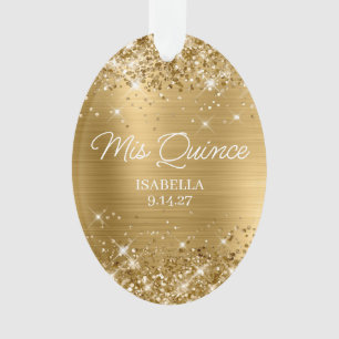 Glittery Gold Foil Quinceañera Dress Photo Ornament