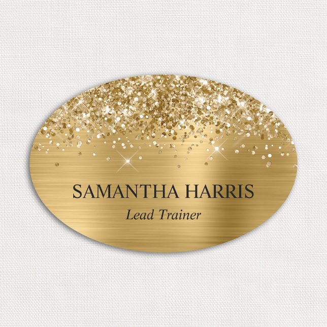 Glittery Gold Foil Rectangle Logo Name Tag (Glittery Gold Foil Rectangle Logo Name Tag)
