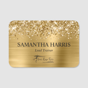 Glittery Gold Foil Rectangle Logo Name Tag