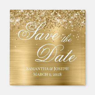 Glittery Gold Foil Save the Date Magnet