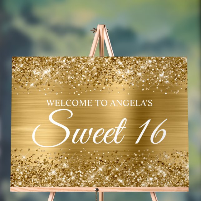 Glittery Gold Foil Sweet 16 Acrylic Sign (Neutral)