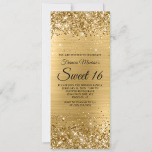 Glittery Gold Foil Sweet 16 Birthday Invitation