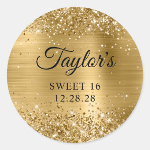Glittery Gold Foil Sweet 16 Classic Round Sticker