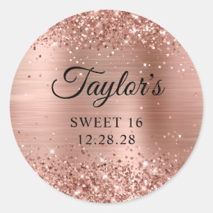 Glittery Gold Foil Sweet 16 Classic Round Sticker