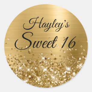 Glittery Gold Foil Sweet 16 Classic Round Sticker