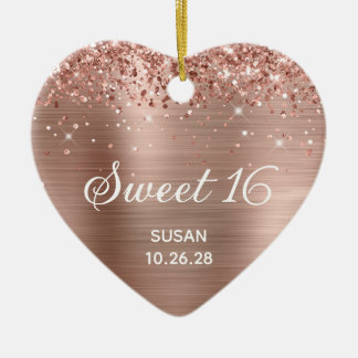 Glittery Gold Foil Sweet 16 Photo Ceramic Tree Decoration