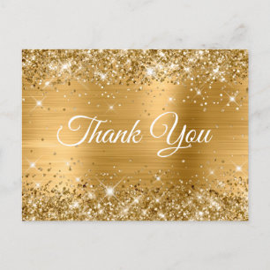 Glittery Gold Foil Sweet 16 Thank You Postcard