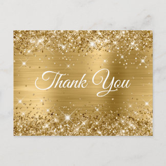 Glittery Gold Foil Sweet 16 Thank You Postcard