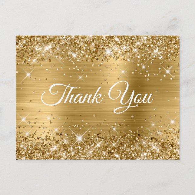 Glittery Gold Foil Sweet 16 Thank You Postcard (Front)