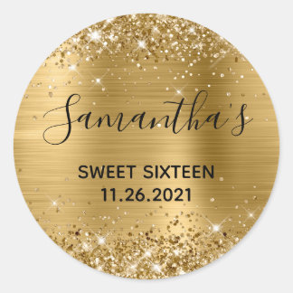 Glittery Gold Foil Sweet Sixteen Classic Round Sticker