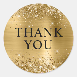 Glittery Gold Foil Thank You Classic Round Sticker