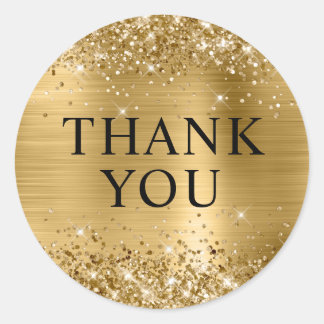 Glittery Gold Foil Thank You Classic Round Sticker