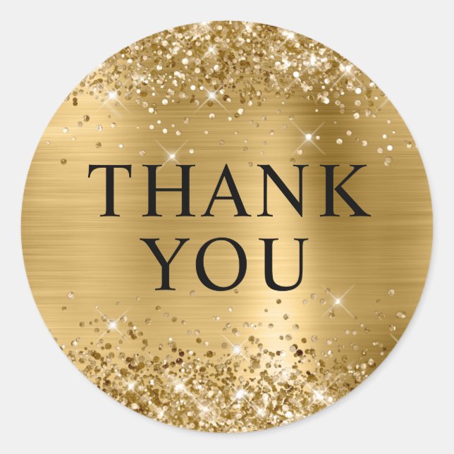 Glittery Gold Foil Thank You Classic Round Sticker (Front)