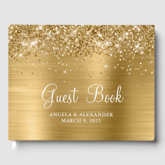 Glittery Gold Foil Wedding Guest Book (Front)
