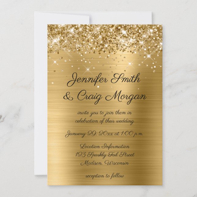 Glittery Gold Foil Wedding Invitation (Front)