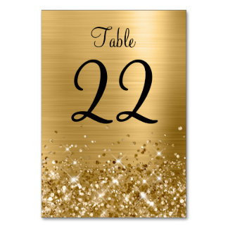 Glittery Gold Foil Wedding Table Number