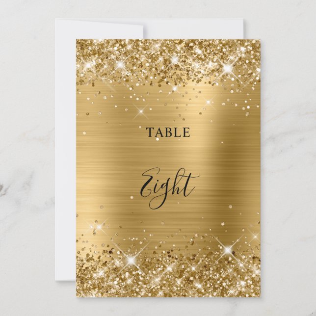 Glittery Gold Foil Wedding Table Number 5x7 Card (Front)