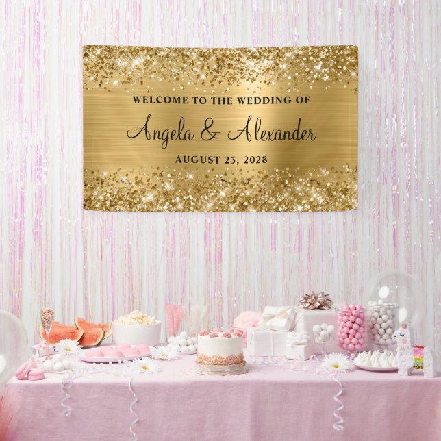 Glittery Gold Foil Wedding Welcome Banner (Party)