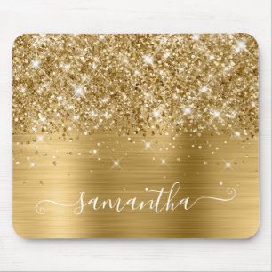 Glittery Gold Girly Signature Calligraphy Mouse Mat