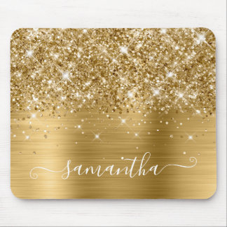 Glittery Gold Girly Signature Calligraphy Mouse Mat