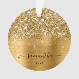 Glittery Gold Girly Signature Calligraphy Photo Ornament