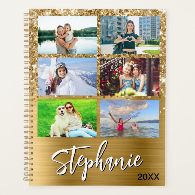 Glittery Gold Glam 14 Photo Collage Planner (Front)