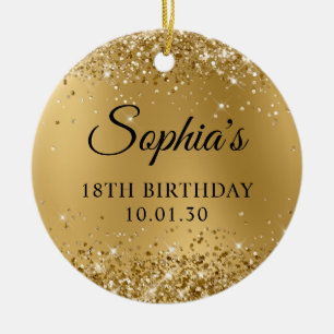 Glittery Gold Glam 18th Birthday Photo Ceramic Tree Decoration