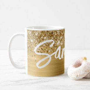 Glittery Gold Glam Brush Script Name Coffee Mug