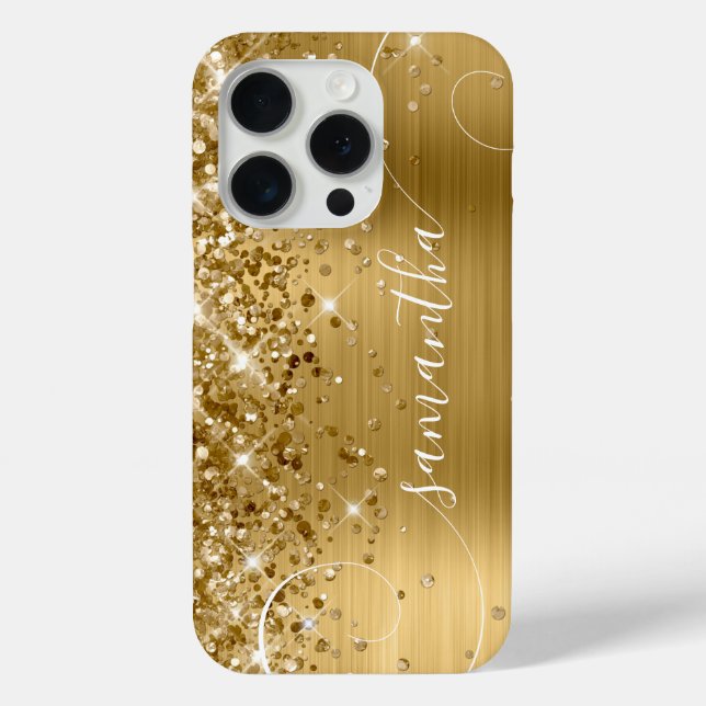 Glittery Gold Glam Curly Signature Case-Mate iPhone Case (Back)