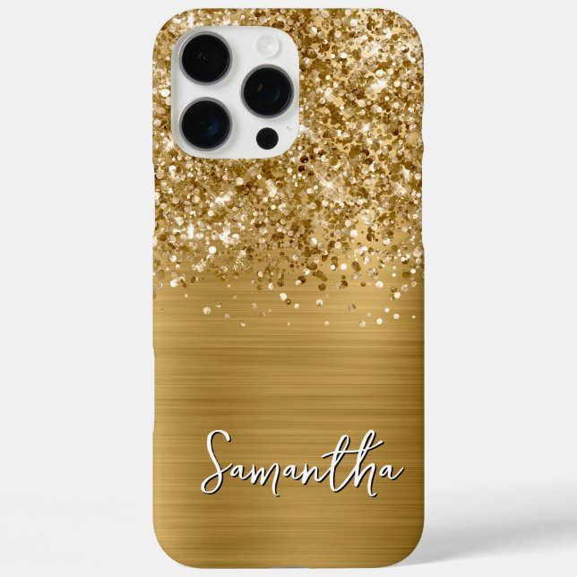 Glittery Gold Glam Modern Name Case-Mate iPhone Case (Back)