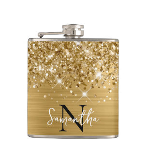 Glittery Gold Glam Monogrammed Hip Flask
