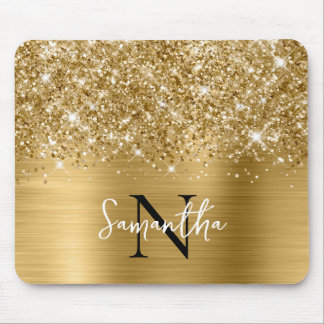 Glittery Gold Glam Monogrammed Mouse Mat