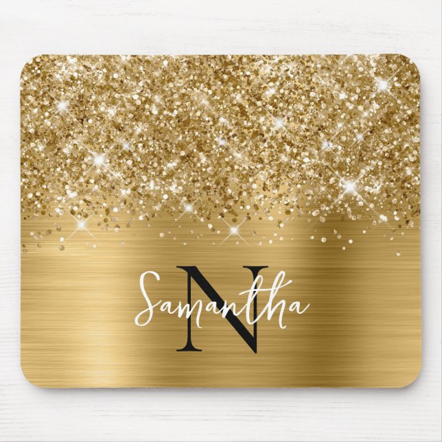 Glittery Gold Glam Monogrammed Mouse Mat (Front)