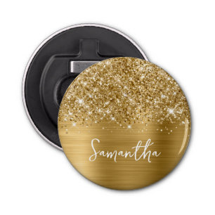 Glittery Gold Glam Name Bottle Opener
