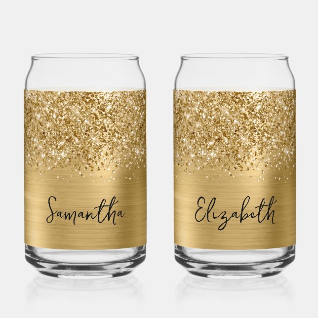 Glittery Gold Glam Name Can Glass (Front)