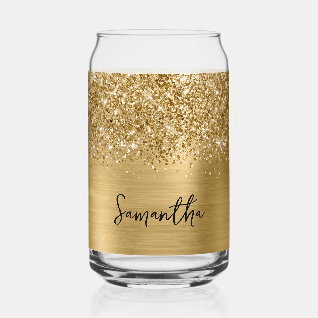 Glittery Gold Glam Name Can Glass (Front)