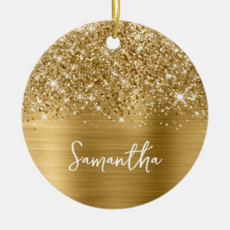 Glittery Gold Glam Name Ceramic Tree Decoration