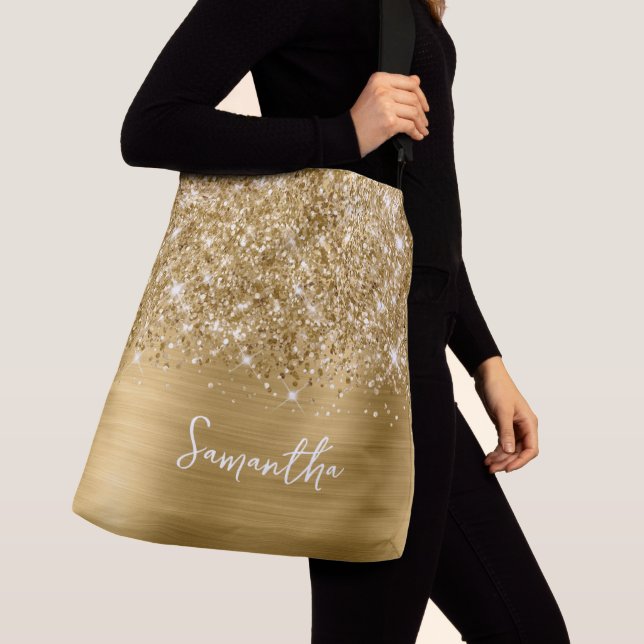 Glittery Gold Glam Name Crossbody Bag (Close Up)
