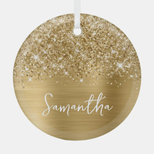 Glittery Gold Glam Name Glass Tree Decoration