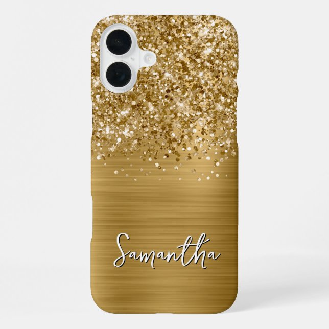 Glittery Gold Glam Name iPhone Case (Back)