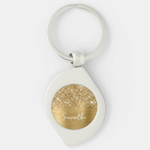 Glittery Gold Glam Name Key Ring