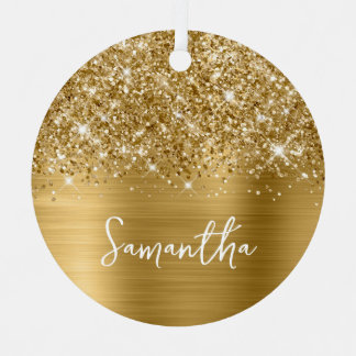 Glittery Gold Glam Name Metal Tree Decoration